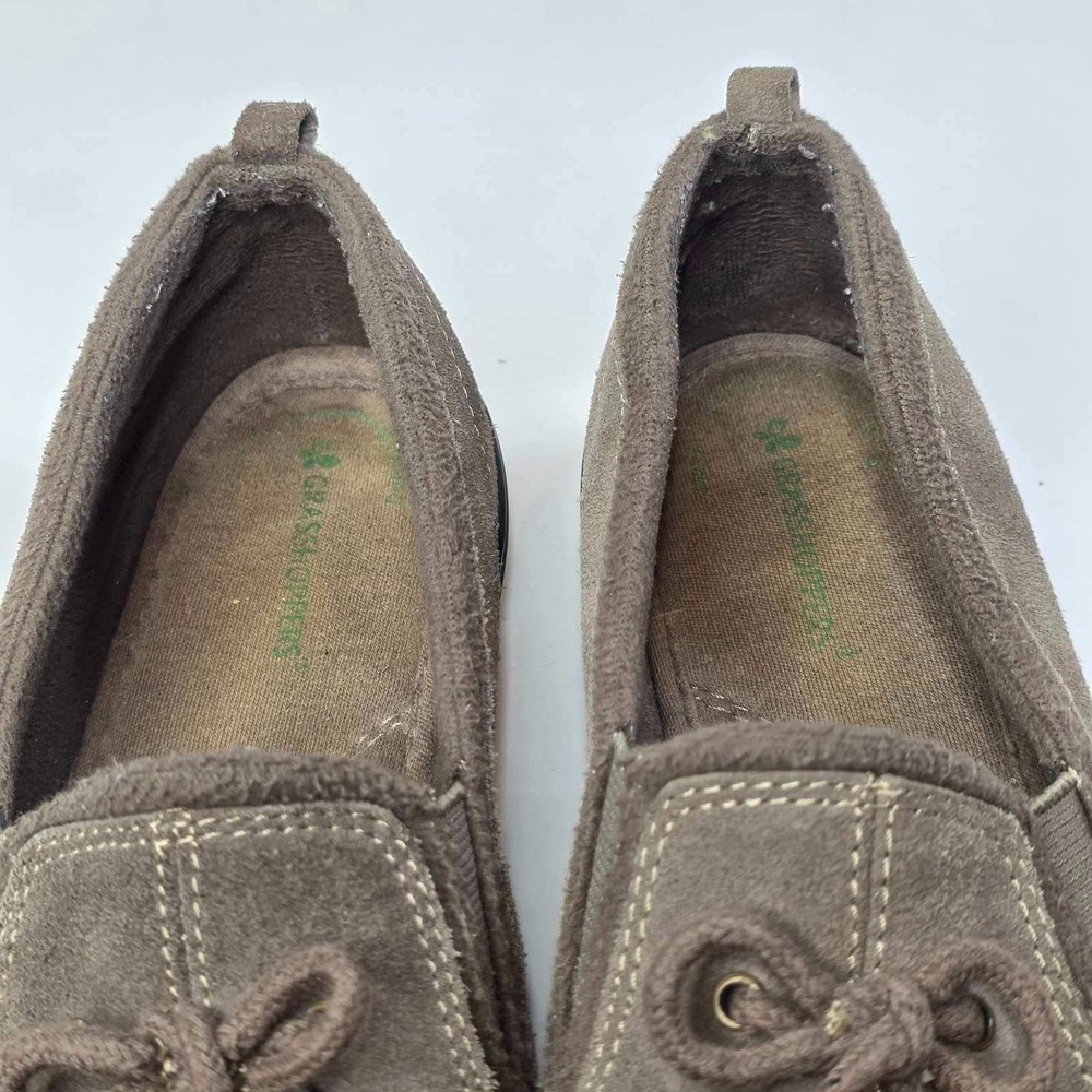 Grasshoppers Loafers Women's Size 7 M Gray Khaki Suede Slip On Bow Detail Shoes - Picture 9 of 14